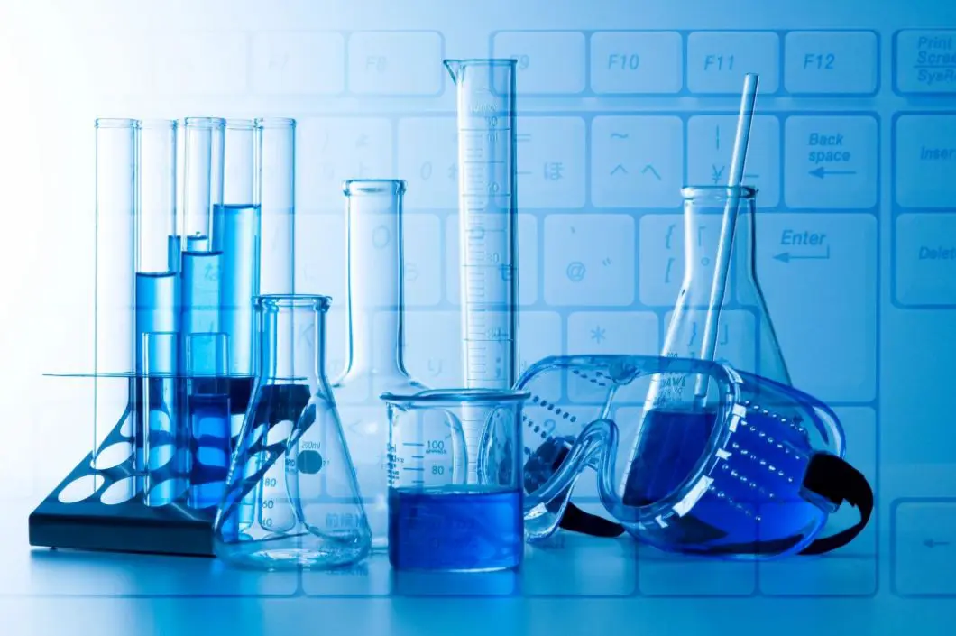 Assortment of glass containers for laboratory